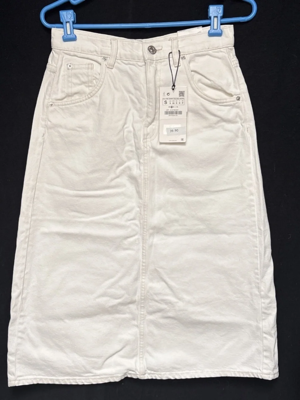 NWT Flaw ZARA Size S White Denim Midi Jean Skirt 100% Cotton High Rise A Line